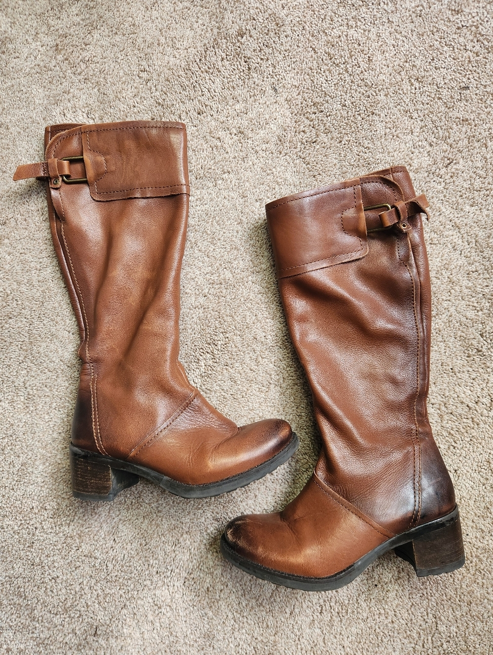 Women's Brown Leather Mid-Calf Heeled Boots Size 6/36
